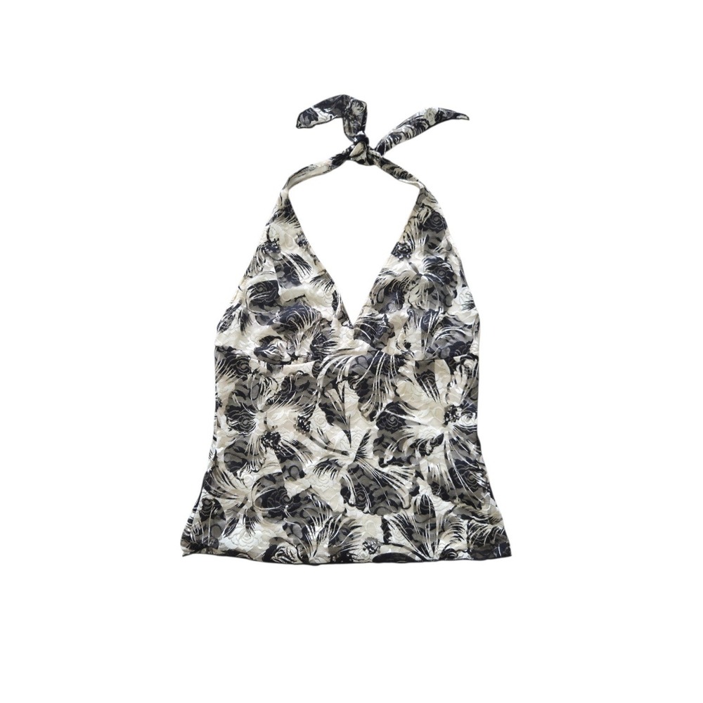 Vintage Speechless Halter Babydoll Top M Black Ivory Floral Mesh Y2K Glam coquet